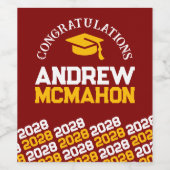 Maroon & Gold Gelber Abschluss Personalisiert Weinetikett (Einzelnes Label)