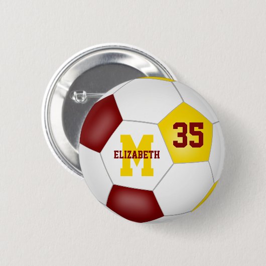 Maroon Gold Girls Jungs Fußball-Mannschaft Farben Button (Vorne & Hinten)