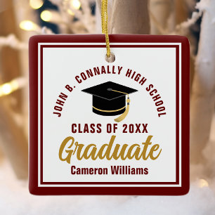 Maroon Gold Graduate 2023 Personalisierte Weihnach Keramikornament
