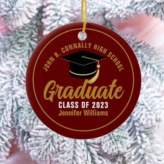 Maroon Gold Graduate Chic Custom 2025 Abschluss Keramik Ornament