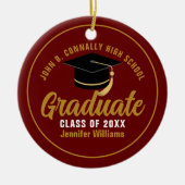Maroon Gold Graduate Chic Custom 2025 Abschluss Keramik Ornament (Vorne)