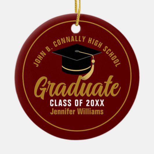 Maroon Gold Graduate Chic Custom 2025 Abschluss Keramik Ornament (Vorne)