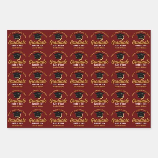 Maroon Gold Graduate Custom 2025 Graduation Party Geschenkpapier Set (Vorderseite 2)