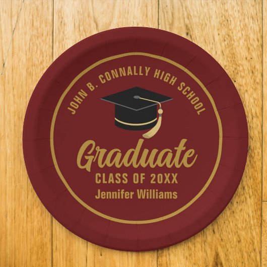 Maroon Gold Graduate Custom 2025 Graduation Party Pappteller