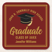 Maroon Gold Graduate Custom 2025 Graduation Party Rechteckiger Pappuntersetzer (Vorderseite)