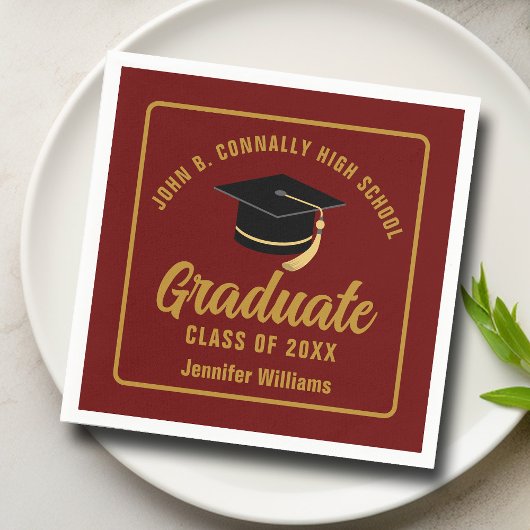 Maroon Gold Graduate Custom 2025 Graduation Party Serviette