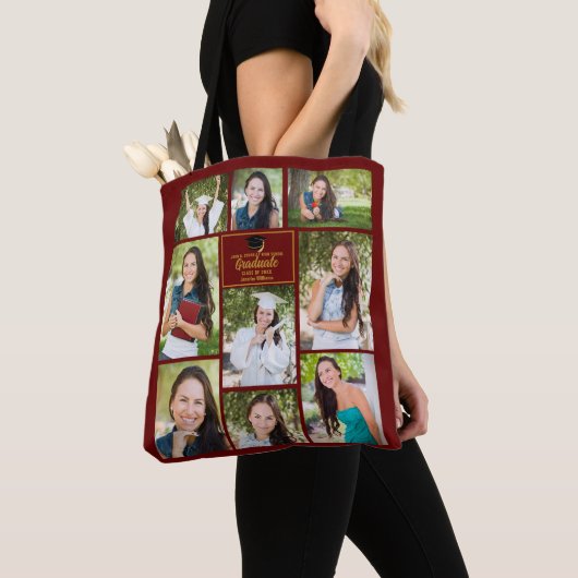 Maroon Gold Graduate Foto Collage Abschluss Gesche Tasche (Von Nahem)