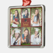 Maroon Gold Graduate Foto Collage Abschluss Ornament Aus Metall (Links)