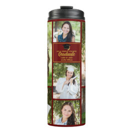 Maroon Gold Graduate Foto Collage Abschluss Thermosbecher