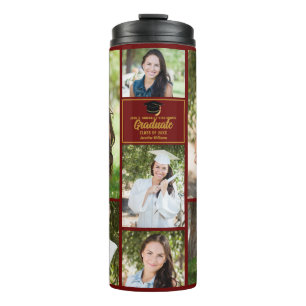 Maroon Gold Graduate Foto Collage Abschluss Thermosbecher