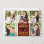 Maroon Gold Graduate Foto Collage Chic Abschluss Ankündigung (Vorderseite)