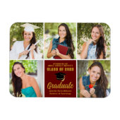 Maroon Gold Graduate Foto Collage Chic Abschluss Magnet (Horizontal)