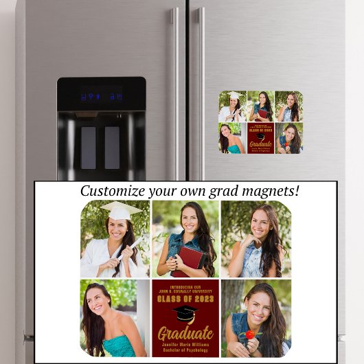 Maroon Gold Graduate Foto Collage Chic Abschluss Magnet