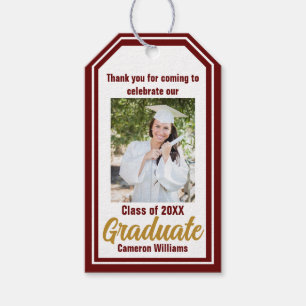 Maroon Gold Graduate Foto Custom Abschluss Geschenkanhänger