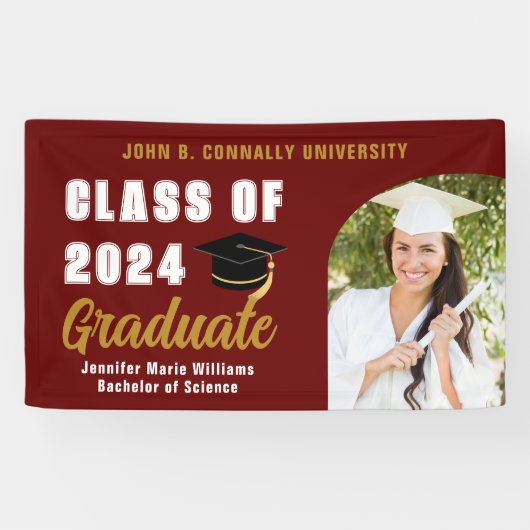Maroon Gold Graduate Foto Graduate Party Banner (Horizontal)