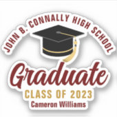 Maroon Gold Graduate Personalisiert 2023 Abschluss Aufkleber (Vorderseite)