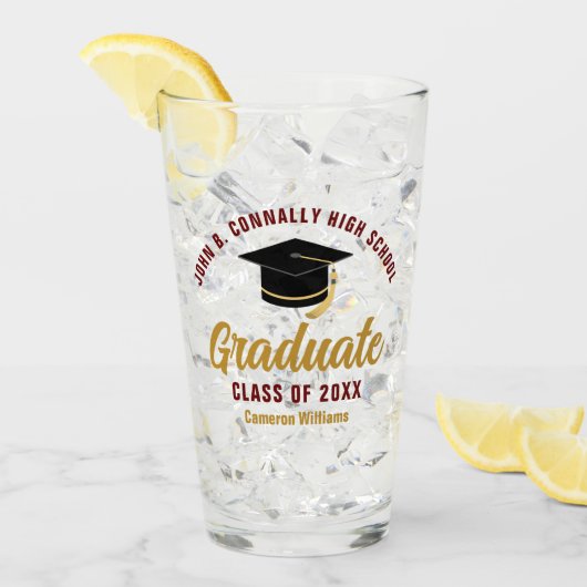 Maroon Gold Graduate Personalisierter Abschluss Glas (Vorderseite Ice)