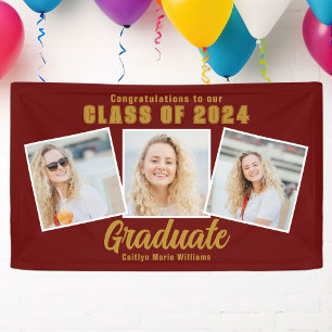 Maroon Gold Graduation Party Chic FotoCollage Banner