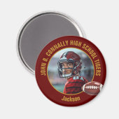 Maroon Gold High School Football Player Photo Magnet (Vorderseite/Rückseite)