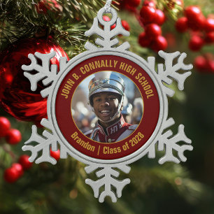 Maroon Gold High School Marching Band Foto-Geschen Schneeflocken Zinn-Ornament