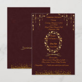 Maroon Gold Hochzeitsdetails Karte (Vorne/Hinten)