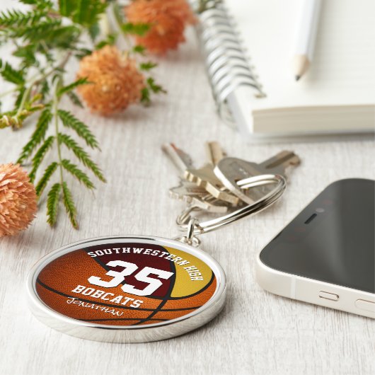 Maroon Gold Junge Basketball Jersey Nummer Schlüsselanhänger (Seite)