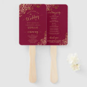 Maroon & Gold Lace Elegantes Hochzeitsprogramm Fächer (Vorne und Hinten)