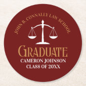 Maroon Gold Law School Graduation Party Runder Pappuntersetzer (Vorderseite)