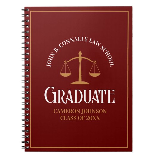 Maroon Gold Law School Personalisierter Abschluss Notizblock (Vorderseite)
