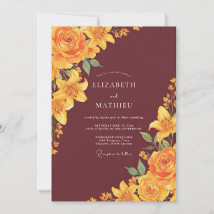 Maroon Gold Lily Hochzeit Einladung
