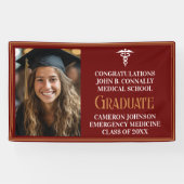 Maroon Gold Medical School Foto Graduation Party Banner (Horizontal)