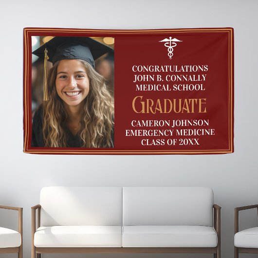 Maroon Gold Medical School Foto Graduation Party Banner