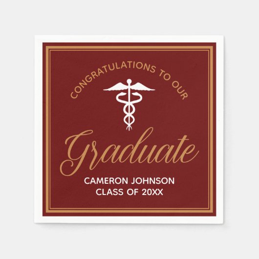 Maroon Gold Medical School Graduation Party Serviette (Vorderseite)