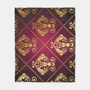 Maroon Gold Ornament Vintage Tapete Fleecedecke