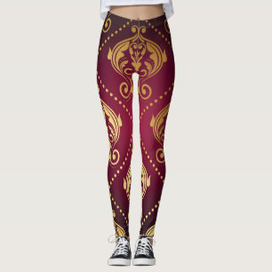 Maroon Gold Ornament Vintage Tapete Leggings