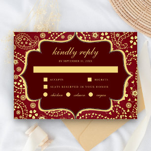 Maroon Gold Paisley Bollywood-Stil indische Hochze RSVP Karte