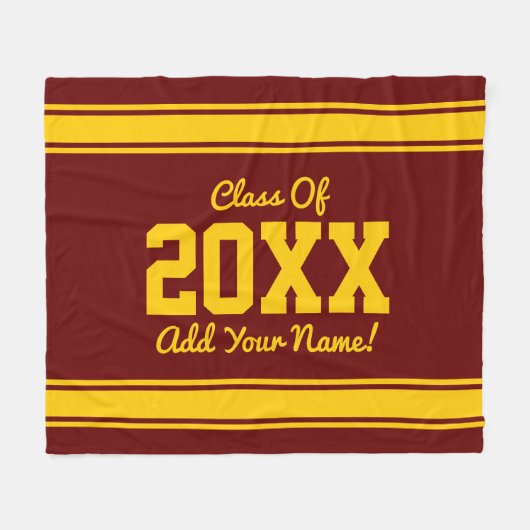 Maroon Gold personalisierten Grad Jahr Streifen Fleecedecke (Vorderseite (Horizontal))