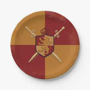 Maroon & Gold Royal Knight Greifen Schild Party Pappteller