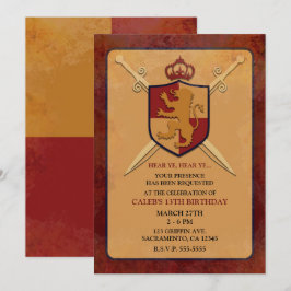 Maroon & Gold Royal Knight Griffin Shield Party Einladung