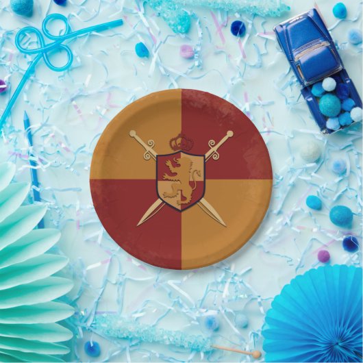 Maroon & Gold Royal Knight Griffin Shield Party Pappteller (Party)