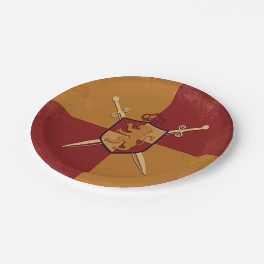 Maroon & Gold Royal Knight Griffin Shield Party Pappteller (Schrägansicht)