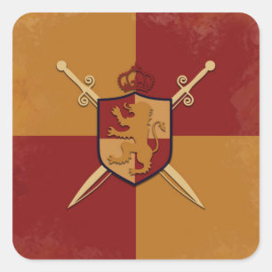 Maroon & Gold Royal Knight Griffin Shield Party Quadratischer Aufkleber