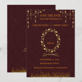 Maroon Gold Save-the-Date-Karte Einladung (Vorne/Hinten)