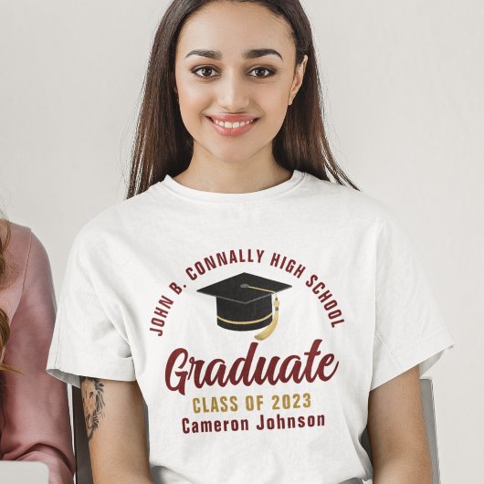 Maroon Gold Script Graduate Custom Abschluss T-Shirt
