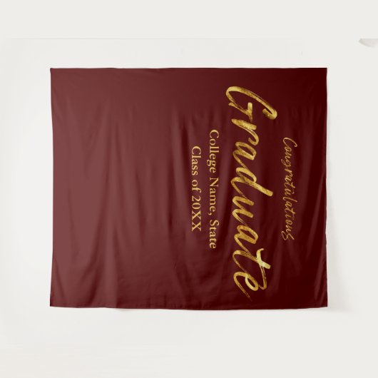 Maroon Gold Script Gratulationen Graduate Wandteppich (Vorderseite (Horizontal))
