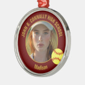 Maroon Gold Softball Player Photo Christmas Ornament Aus Metall (Links)