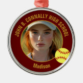 Maroon Gold Softball Player Photo Christmas Ornament Aus Metall (Vorne)