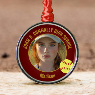 Maroon Gold Softball-Spielerin Foto Weihnachten Ornament Aus Metall