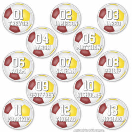 maroon gold team colors stickers 13 soccer players aufkleber