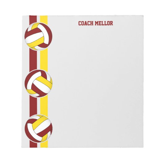 Maroon Gold Team farben Volleyball Trainer Custom Notizblock (Vorderseite)